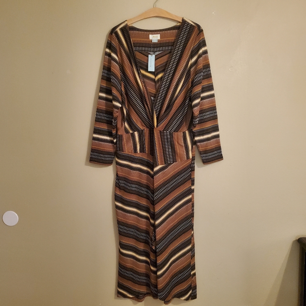 Maeve Striped Midi Dress in Brown, Black, Cream - Picture 4 of 15